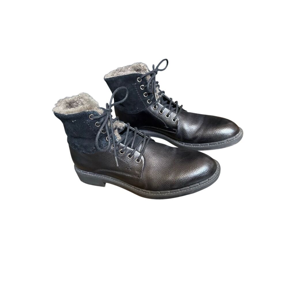 Robert Wayne Men’s Black Leather Faux Fur Lined Lace Up Ankle Boots